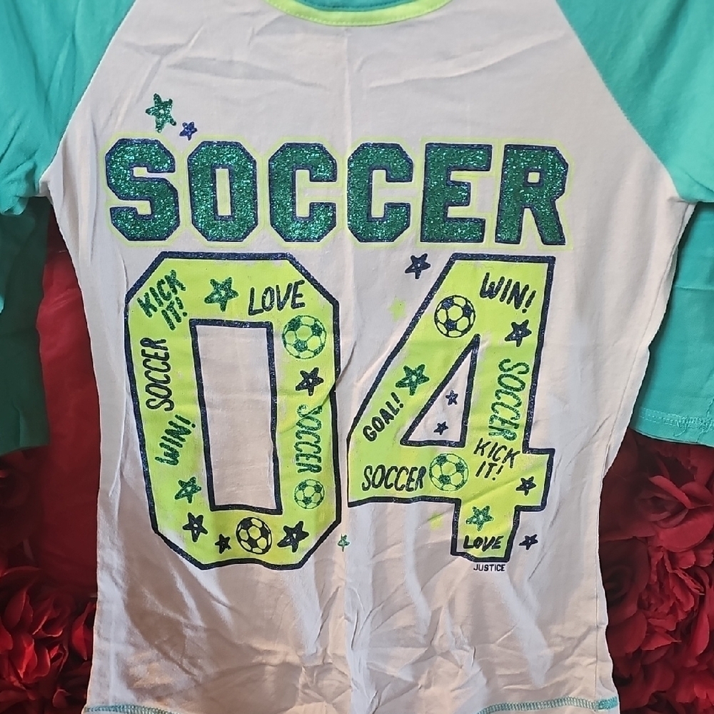 Justice Kids Soccer Graphic Tee - White and Green